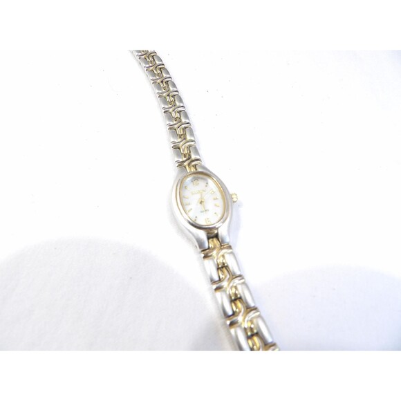 Vintage Elgin two tone gold silver ladies analog watch, working, 7" with band - Picture 2 of 10